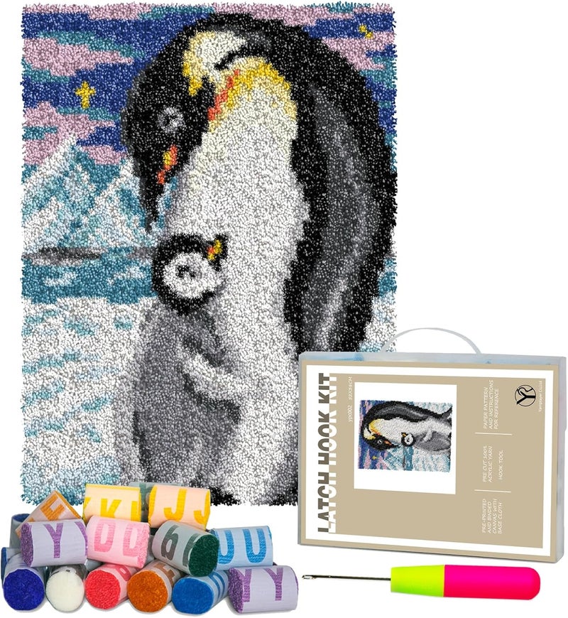 YP Latch Hook Kits for Adults DIY Rug Crafts Arts Carpet for Home Decoration Festival Gifts,20.5" X 14.5"（Penguin） - Image 1